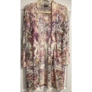 Vtg 90s Y2K Womens Mesh Lace Fairy Cardigan Sheer‎ Floral Sz 2XL